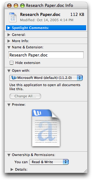 Информационное окно в Mac